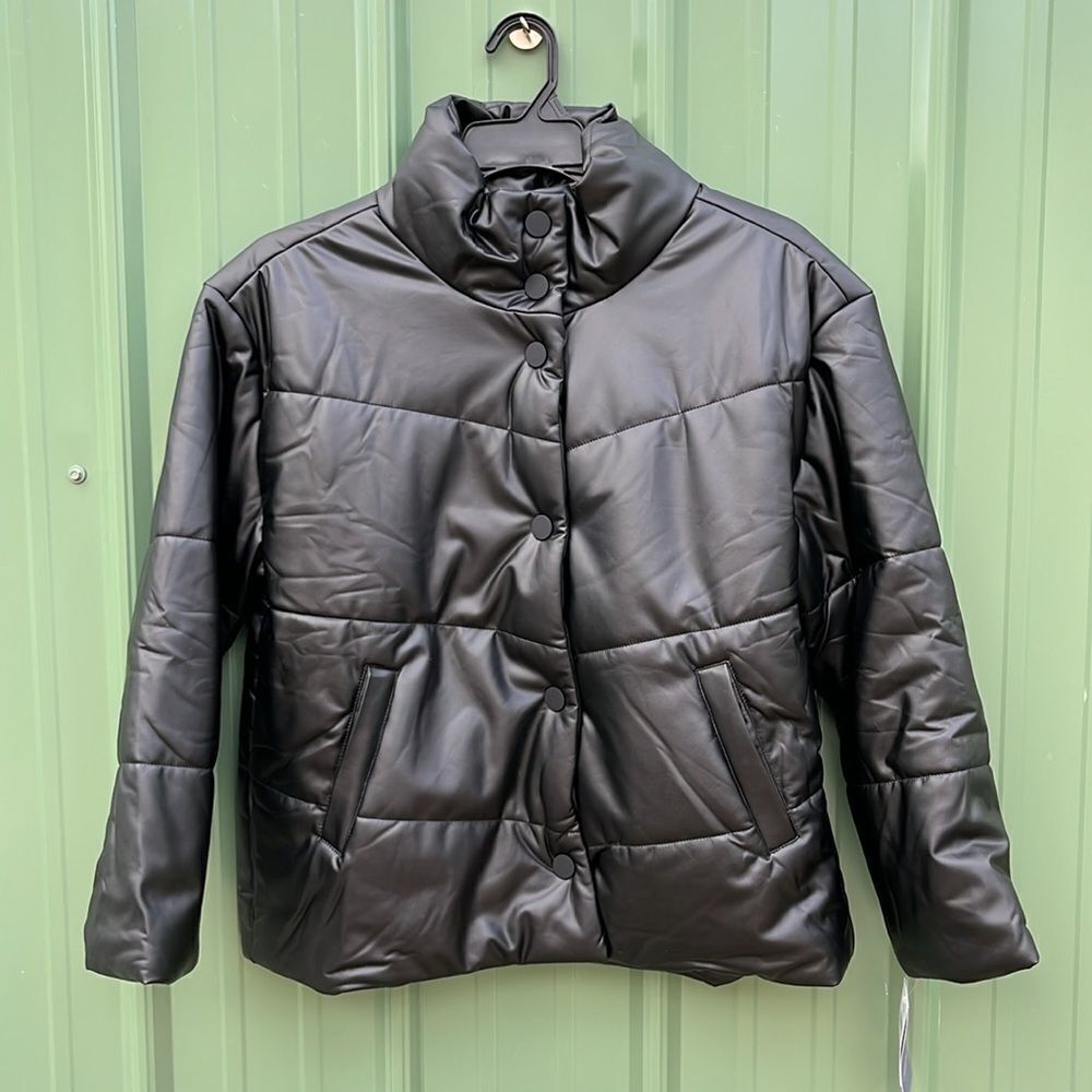 WIT & WISDOM Faux Leather Puffer Jacket Size L